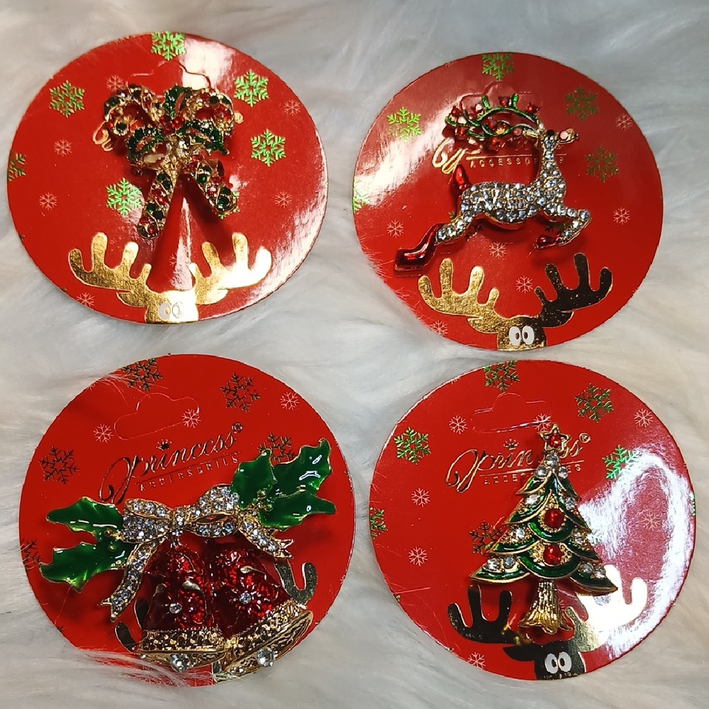 Elegant Holiday Brooch Set with Red and Gold Accents